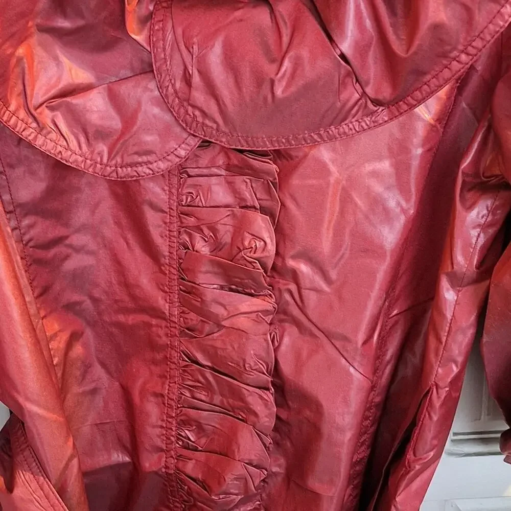 Stylish Red Coat with Unique Collar Junior SzM Ruffle Hem Snap Front NWOT CUTE